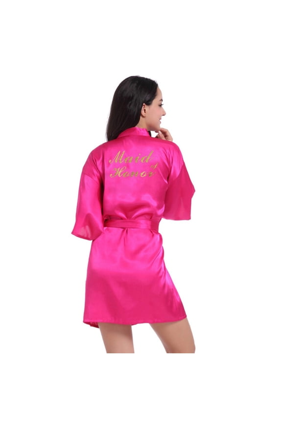 Bridal Kimono Robe for Women's Short Satin Gold Glitter Wedding Party Sleepwear Bathrobe S-2XL