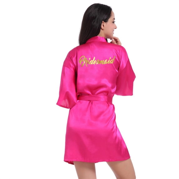 LYMAYTER Bridal Satin Robe for Women's Short Rose Gold Bride Bridesmaid Wedding Party Robe S-2XL