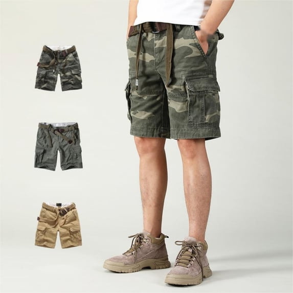 LYMAYTER Casual Shorts for Men New Cotton Cargo Shorts Lightweight Wear Resistant Camo Shorts S-3XL