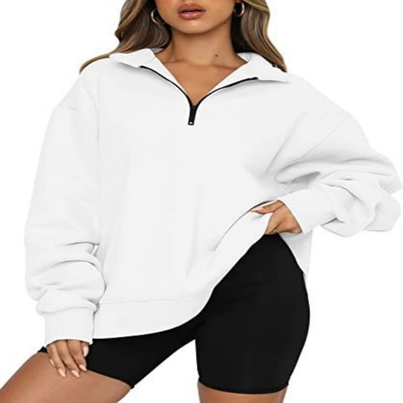 LYMAYTER Casual Sweatshirt for Women Oversized Half Zipper Top Casual Long Sleeve Solid Sweatsuit S-3XL