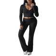 thumbnail image 1 of LYMAYTER Casual Two Piece Set‌ for Women Breathable Long Sleeve V Neck Top Flare Legging Pants Tracksuits, 1 of 9