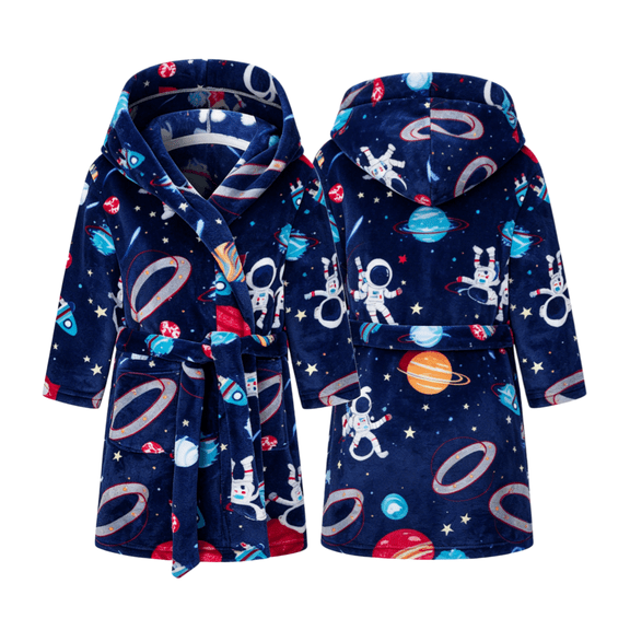 LYMAYTER Children Boys Hooded Robe Toddler Soft Warm Bathrobe Cute Star Print Daily Loungewear Robe 2-12Y