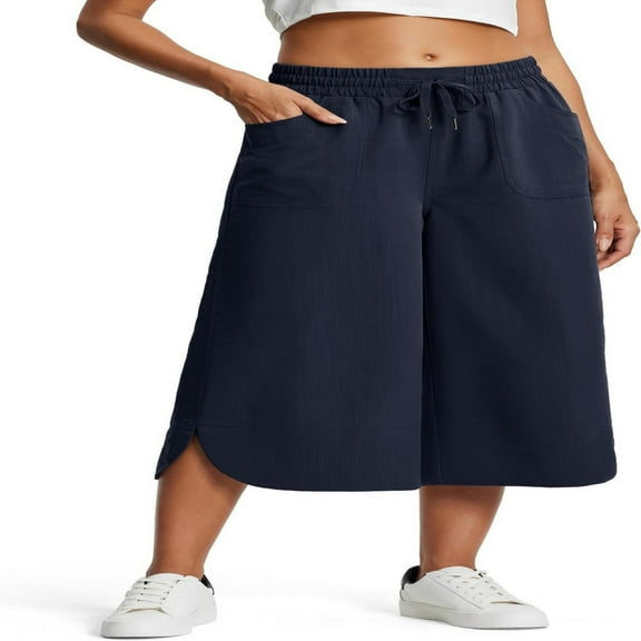 LYMAYTER Cotton Linen Culottes Pants for Women Loose Wide Leg Casual Cropped Pants for S-3XL