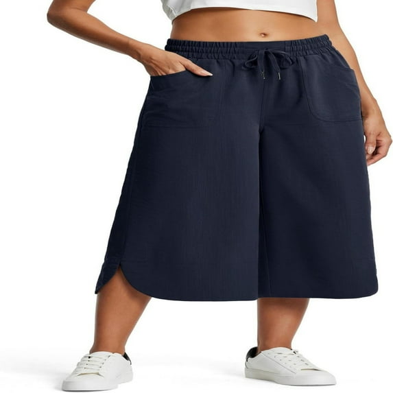LYMAYTER Cotton Linen Culottes Pants for Women Loose Wide Leg Casual Cropped Pants for S-3XL