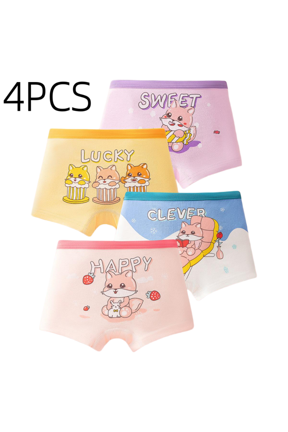 Cotton Underwear for Girls Kids Soft Breathable Boxer Briefs Cute Pattern Daily Panties 4PCS
