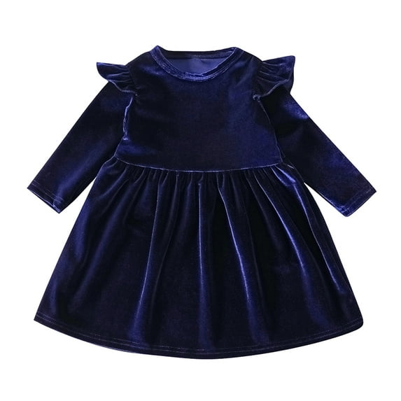 LYMAYTER Fall Winter Dress for Kids Baby Infant Girls Long Sleeve Party Gown Toddler Velvet Lace Ruched Princess Dress 9-12M