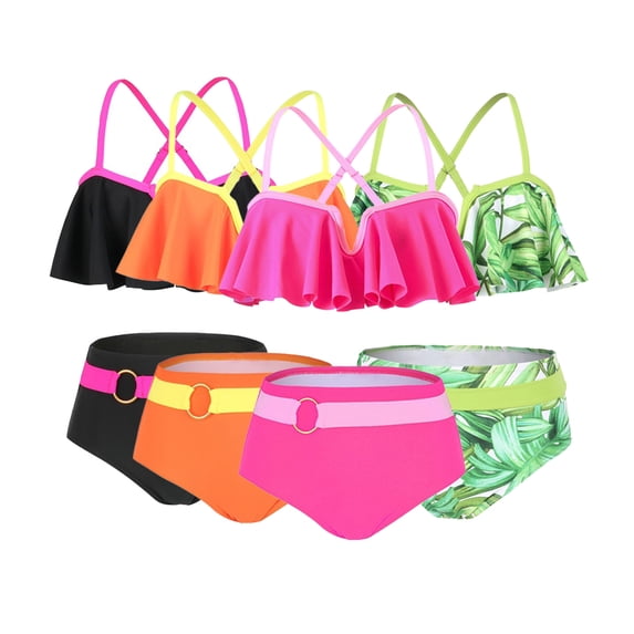 LYMAYTER Family Matching Swimsuit Mommy and Me Split Bathing Suit Halter Beach Wear Family Matching Swimwear Two Pieces Bikini Set