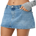 thumbnail image 1 of LYMAYTER Fashion Denim Skirt for Women Summer High Waisted Stretch Casual Jean Mini Skirt with Pockets S-L, 1 of 10