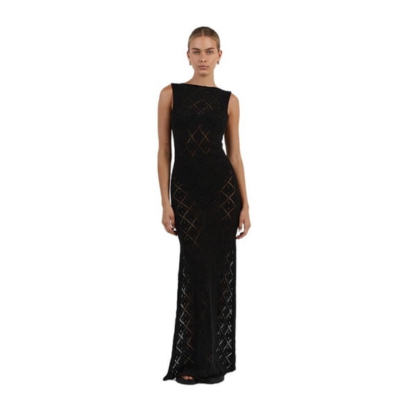 LYMAYTER Women's Hollow Out Crochet Beach Dress Long Tank Dresses Fashions Sleeveless Dress