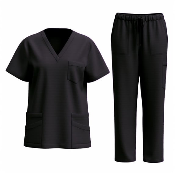 LYMAYTER Female Medical Uniform Suit for S-2XL Solid Color Nurse Uniform V-Neck Top and Pants Nurse Uniform Set