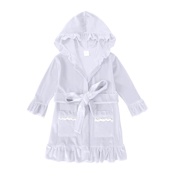 LYMAYTER Fleece Robe Hooded for Girls Kids Toddler Fall Winter Bathrobe One-Piece Pajamas 9-9Y Baby Comfort Jumpsuit Sleepwear