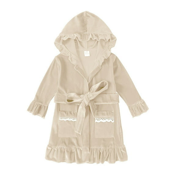 LYMAYTER Fleece Robe Hooded for Girls Kids Toddler Fall Winter Bathrobe One-Piece Pajamas 9-9Y Baby Comfort Jumpsuit Sleepwear
