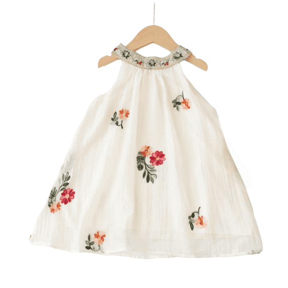 LYMAYTER Floral Embroidered Dress for 1-7Y Girls Halter Neck Sleeveless Dresses Casual Dresses for Toddler Kids