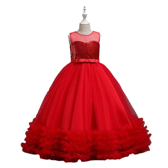 LYMAYTER Flower Girls Lace Tulle Dresses Kids Baby Sleeveless Wedding Dress for 4-12 Years Toddler Sweet Party Gown