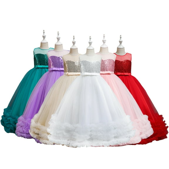 LYMAYTER Flower Girls Lace Tulle Dresses Kids Baby Sleeveless Wedding Dress for 4-12 Years Toddler Sweet Party Gown