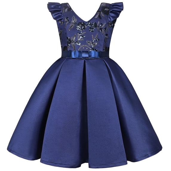 LYMAYTER Flower Girls Ruffles Satin Dress Toddler Vintage Sequins Wedding Bridesmaid Party Holiday Dresses Kids Formal Pageant Gown Baby Special Occasion Dress Princess Dresses 2-10T