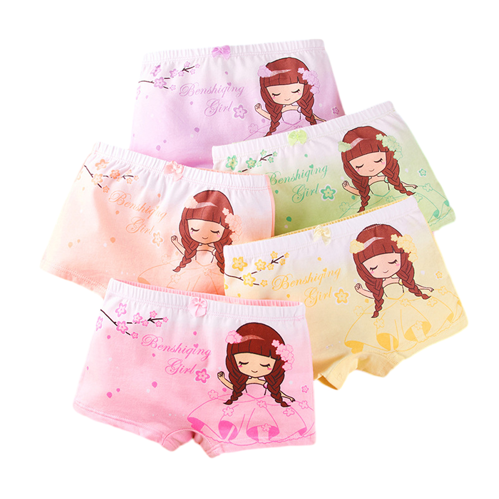 LYMAYTER Girls Boxer Briefs for Kids Toddler 5PCS Soft Cotton Underwear Baby Cartoon Comfty Princess Soft Boxer Briefs 2-12 Yeas Old