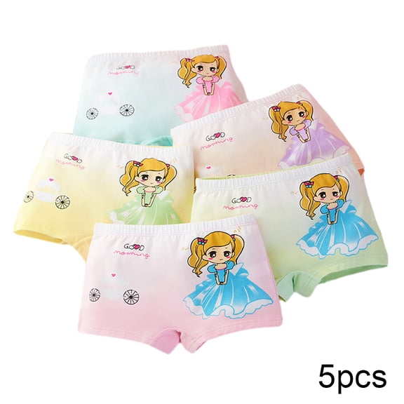 LYMAYTER Girls Boxer Briefs for Kids Toddler 5PCS Soft Cotton Underwear Baby Cartoon Comfty Princess Soft Boxer Briefs 2-12 Yeas Old