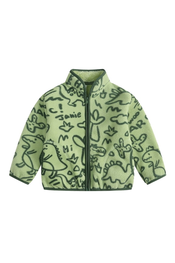 Girls Boys Fleece Jacket for Kids Toddler Spring Fall Long Sleeves Coats Baby Printed Warm Outerwear for 3-12 Years