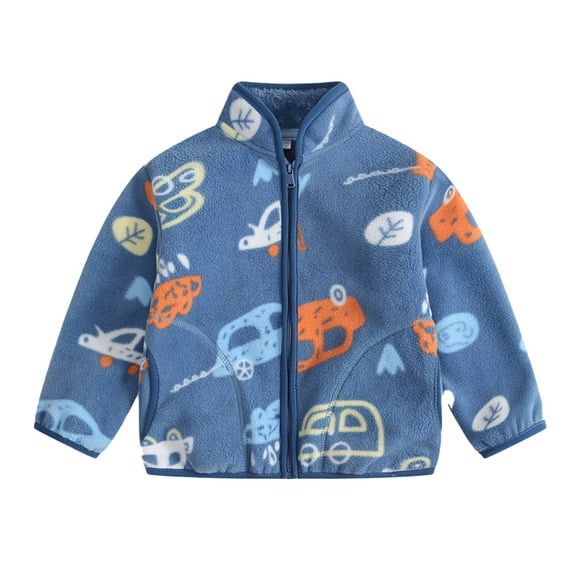 LYMAYTER Girls Boys Fleece Jacket for Kids Toddler Spring Fall Long Sleeves Coats Baby Printed Warm Outerwear for 3-12 Years