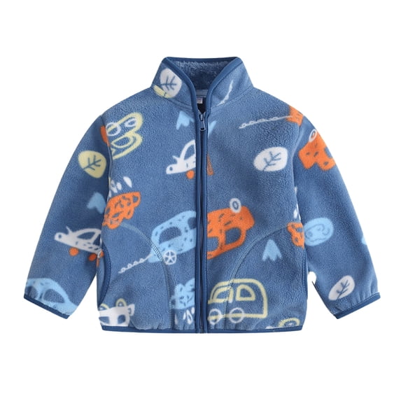 LYMAYTER Girls Boys Fleece Jacket for Kids Toddler Spring Fall Long Sleeves Coats Baby Printed Warm Outerwear for 3-12 Years