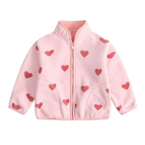 LYMAYTER Girls Boys Fleece Jacket for Kids Toddler Spring Fall Long Sleeves Coats Baby Printed Warm Outerwear for 3-12 Years