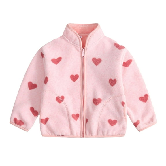 LYMAYTER Girls Boys Fleece Jacket for Kids Toddler Spring Fall Long Sleeves Coats Baby Printed Warm Outerwear for 3-12 Years