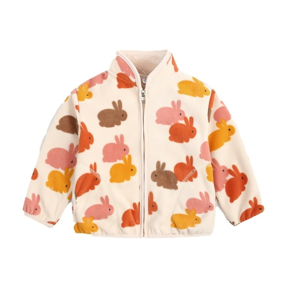 LYMAYTER Girls Boys Fleece Jacket for Kids Toddler Spring Fall Long Sleeves Coats Baby Printed Warm Outerwear for 3-12 Years