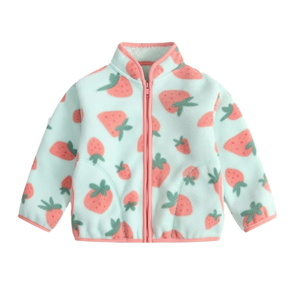 LYMAYTER Girls Boys Fleece Jacket for Kids Toddler Spring Fall Long Sleeves Coats Baby Printed Warm Outerwear for 3-12 Years
