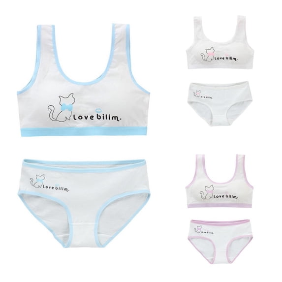 LYMAYTER Girls Soft Cotton Vest Style Beginner Training Bra Set Comfort All Day Underwear
