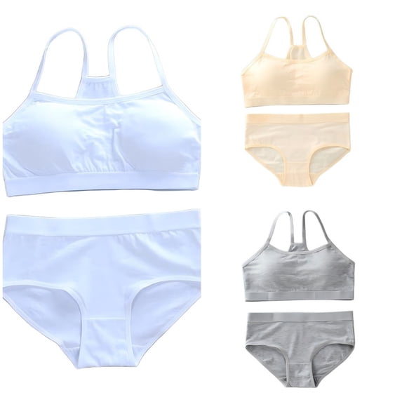 LYMAYTER Girls Breathable Training Bra Set Teen Girls Solid Camisole High Waist Panties Daily Wear Underwear