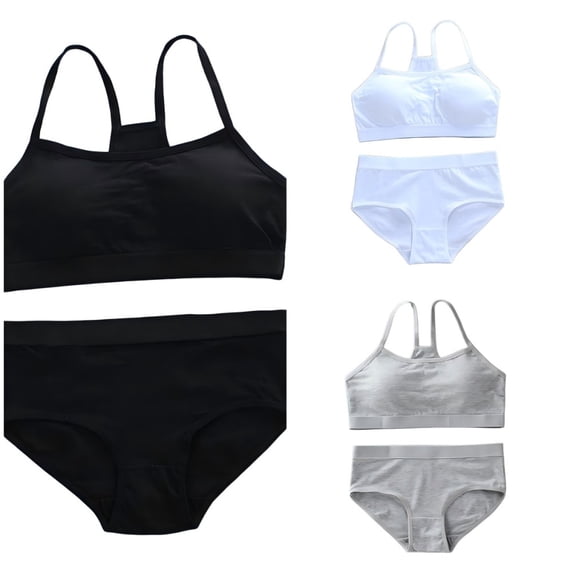 LYMAYTER Girls Breathable Training Bra Set Teen Girls Solid Camisole High Waist Panties Daily Wear Underwear