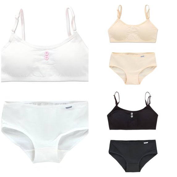 LYMAYTER Girls Breathable Wirefree Training Bras Teen Girls Adjustable Strap Seamless Bralette Panty