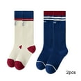 thumbnail image 1 of LYMAYTER Girls Cotton High Socks 2 Pairs for Kids Toddler Streaks Mid-Calf Sock Spring Fall Winter Casual Stacked Socks for 3-12 Years, 1 of 10