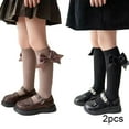 thumbnail image 1 of LYMAYTER Girls Cotton Knee High Socks 2 Pairs for Kids Baby Bowknot Solid Colours Thigh High Sock Toddler Casual Stacked Socks for 3-12 Years, 1 of 10