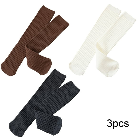 LYMAYTER Girls Cotton Mid-Calf Socks 3 Pairs for Kids Baby Spring Solid Colours Calf Socks Toddler Casual Stacked Socks for 3-12 Years