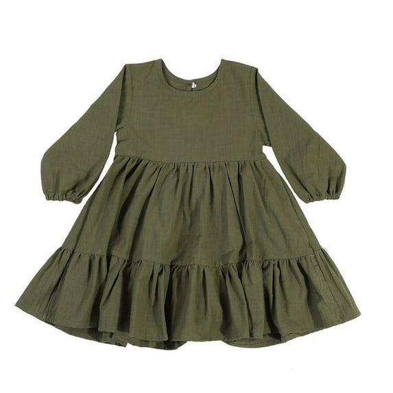 LYMAYTER Girls Cotton Princess Dress for Kids Baby Elastic Waist Casual Dresses Spring Fall Solid Color Dresses for 2-6 Years