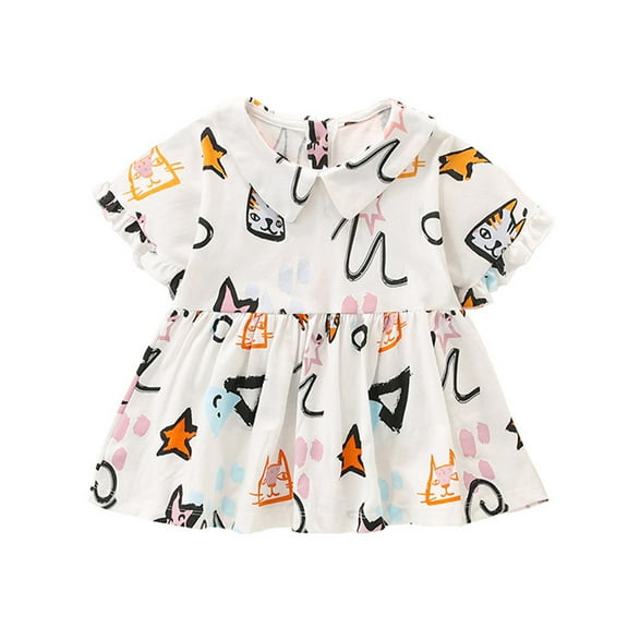 LYMAYTER Girls Cotton T-Shirt for Baby Ruffle Short Sleeve Tees Toddler Loose Skirt Style T-Shir for 1-8 Years