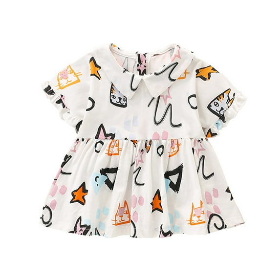 LYMAYTER Girls Cotton T-Shirt for Baby Ruffle Short Sleeve Tees Toddler Loose Skirt Style T-Shir for 1-8 Years