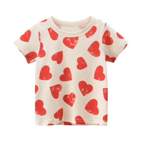 LYMAYTER Girls Cotton T-Shirts for Kids Toddler Cute Short Sleeve Tees Baby Summer Versatile Tees Shirts for 1-8 Years