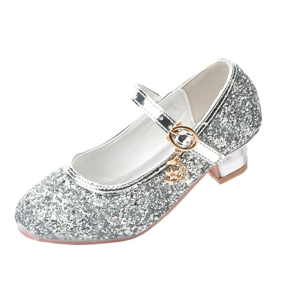 LYMAYTER Girls Dress Shoes Mary Jane Sparkle Wedding Party Glitter Dress Shoes Low Heel Princess Shoes for Kids Toddler