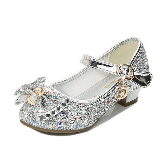 LYMAYTER Girls Flower Dress Shoes Mary Jane Wedding Bow Bridesmaids Low Heels Shoes for Kids Toddler Glitter Princess Shoes