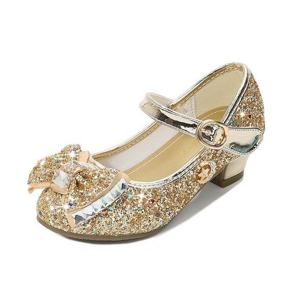 LYMAYTER Girls Flower Dress Shoes Mary Jane Wedding Bow Bridesmaids Low Heels Shoes for Kids Toddler Glitter Princess Shoes