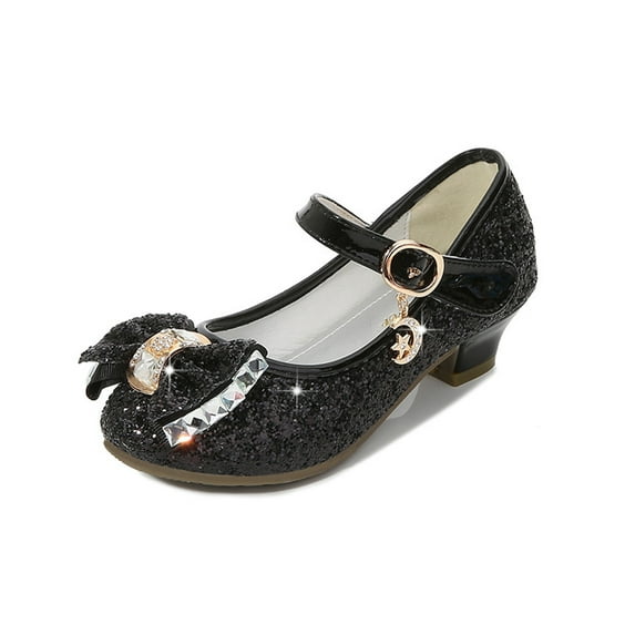 LYMAYTER Girls Flower Dress Shoes Mary Jane Wedding Bow Bridesmaids Low Heels Shoes for Kids Toddler Glitter Princess Shoes