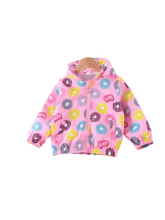 Girls Hooded Jacket for Kids Baby Printed Long Sleeve Punching Jacket Toddler Spring Fall Casual Windbreakers 3-8 Years