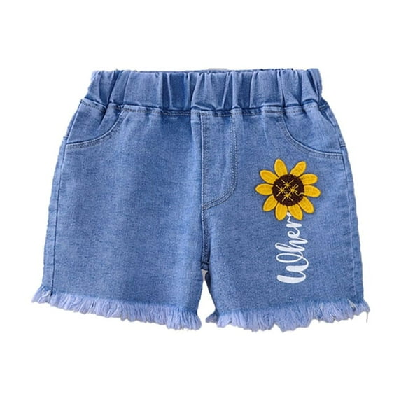 LYMAYTER Girls Jeans Shorts for Kids Baby Summer Denim Hot Pants Toddler Printed Casual Shorts 1-6 Years