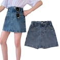 thumbnail image 1 of LYMAYTER Girls Jeans Skirt Mini for ‌‌Kids Denim Skort Stretchy Waist Soft Cotton‌ 5-16Y, 1 of 8