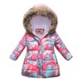 thumbnail image 1 of LYMAYTER Girls Kids Hooded Jacket Toddler Mid-Length Cotton Outerwear Baby Printed Long Sleeve Coat for 3-12 Years, 1 of 8
