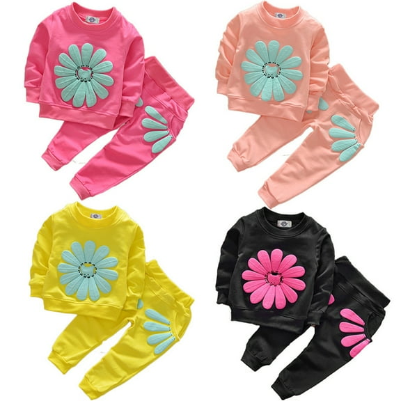 LYMAYTER Girls Kids Tracksuit Outfits 2PCS Toddler Floral Long Sleeve Sweatshirts Tops + Casual Pants Set for 1-6 Years