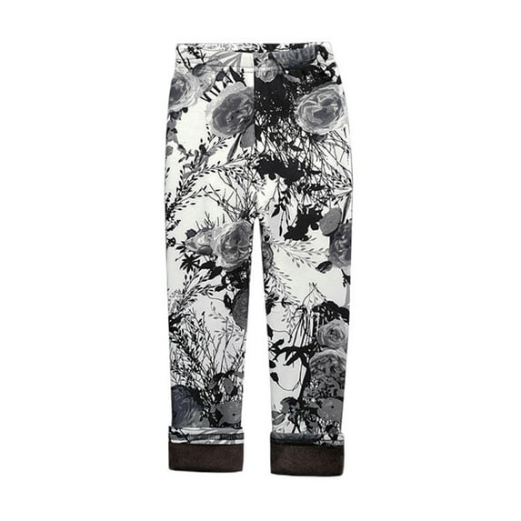 LYMAYTER Girls Leggings Pants for Kids Baby Fall Winter Flower Trousers Toddler Printing Bottoms Pants 2-11 Years